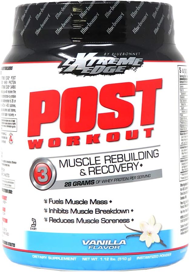Bluebonnet Nutrition Extrition Edge Post Workout Protein Powder, Grass Fed Cows, 28 Grams of Protein, No Sugar Added, Gluten Free, Soy Free, Kosher Dairy, 1.12 lb, 12 Servilla Flavor