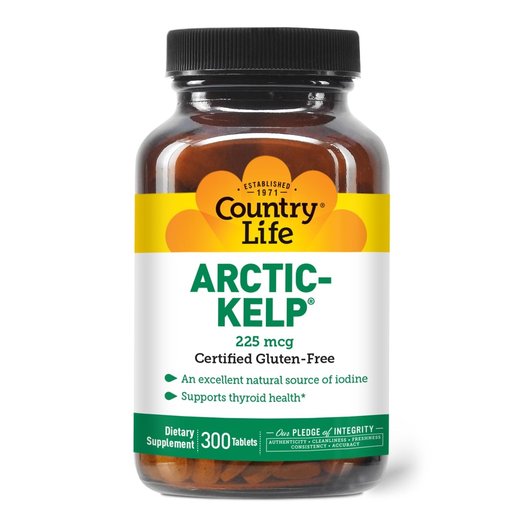 The Country Life Arctic-Kelp - Iodine Natural Supplemen Thyroid dan Imuniune - Vegan, Gluten- Free, 225 mcg - Saya berurusan untuk Kesehatan Thyroid, Hypotyroidism, dan Dukungan Adrenal, 300 Tablet