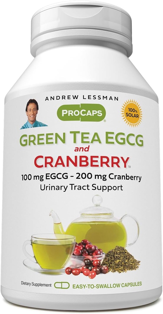 ANDREW LESSMAN Green Tea EGCG & Cranberry 60 Kapsul - Standardisasi untuk Catechins dan Polyphenols. Membantu Melindungi Masalah, Organ dan Sistem Sepanjang Tubuh. Dukungan Anti- oksidan Kuat