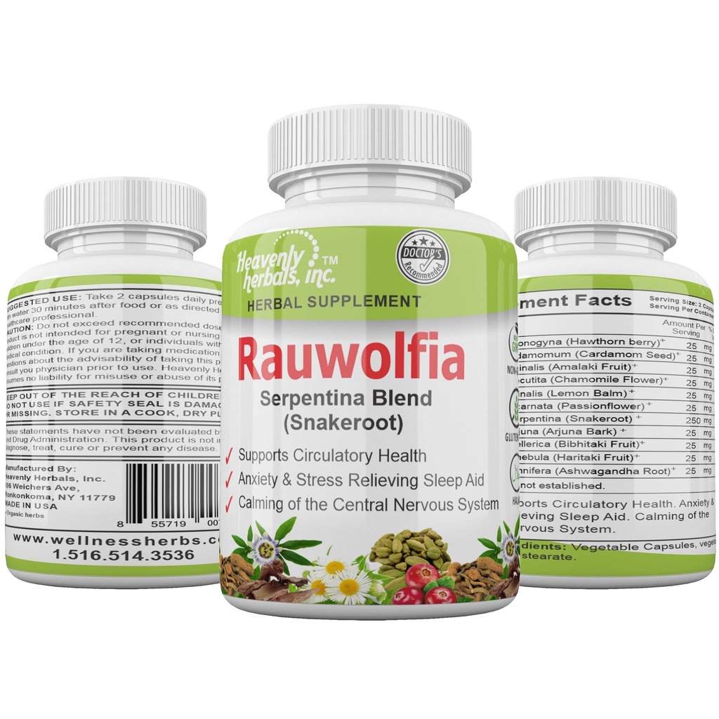 Rauwolia Serpentina Blend (Snaperoot), 1000mg per Serving - Organic Herbal Suplemen - Ayurvedic Herb & Natural Remedy - Mendukung Kesehatan Sirkulasi, Kesehatan Kardiovaskular - 60 Ct.