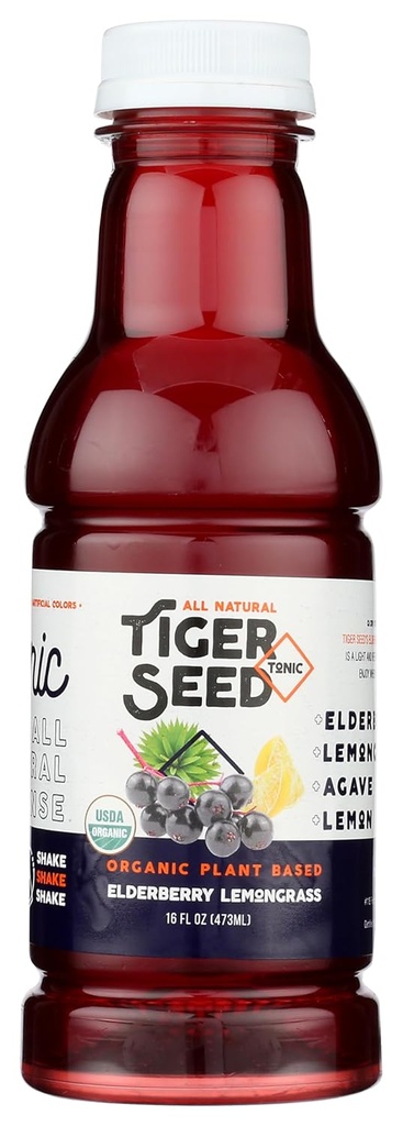 Elderberry Lemongrass - Tiger Seed - Tanaman Berdasarkan Hidration & Imune Dukungan - 16 FL OZ Bottles (Paket 9) Organik, Vegan, Kosher, Lower-Sugar