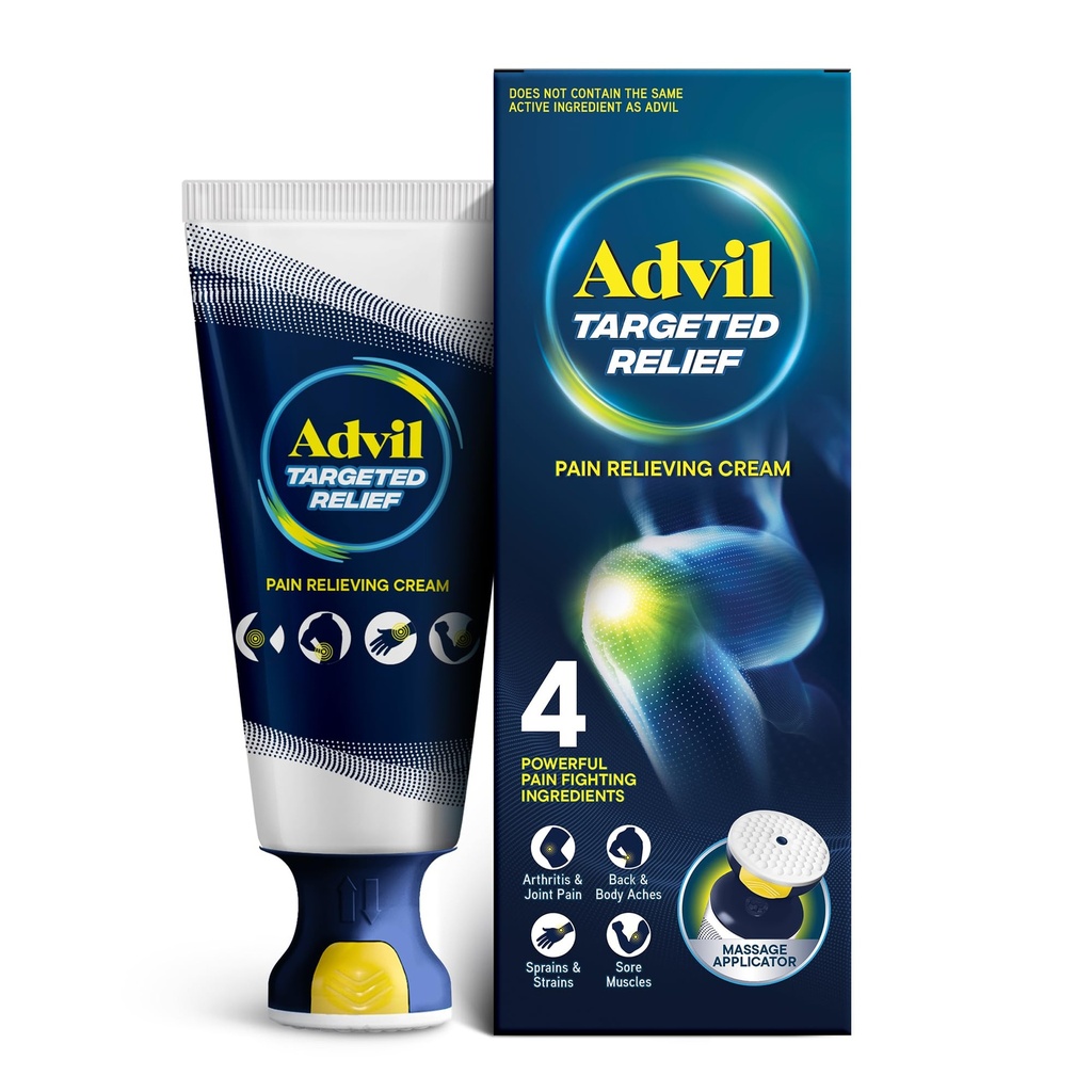 Advil Targeted Relieef Pain Cream with Massage Applicator, Up to 8 Hours of Powerful Relief of Minor Arthritis Pain, Gabungan Pain, Lower Back Pain and Muscle Pain, 2.5 oz