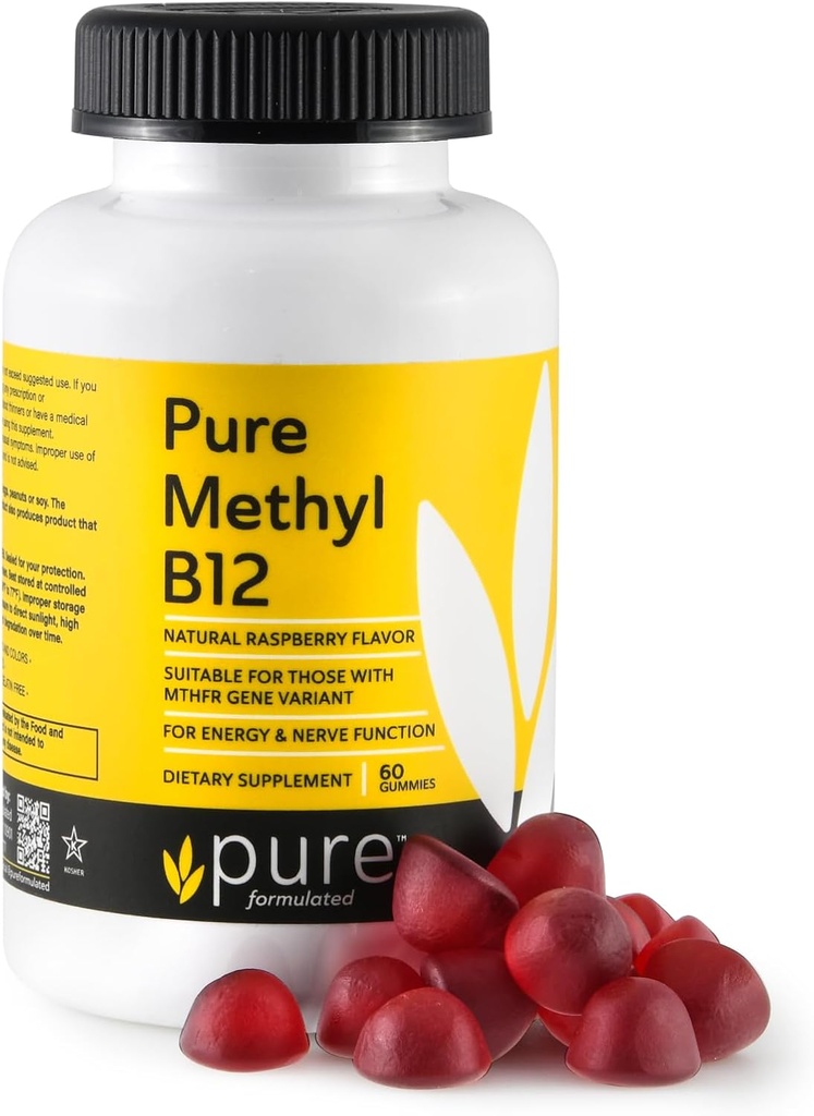 Metil B12 Vitamin Gummies - Vegan Vitamin B12 Methylcobalamin Gummies for Dewats & Kid - B12 Chewable for Energy & Nerve Fungsi - Bebas, Dairy- Free, Kosher- 60 Gummies 1500 mcg