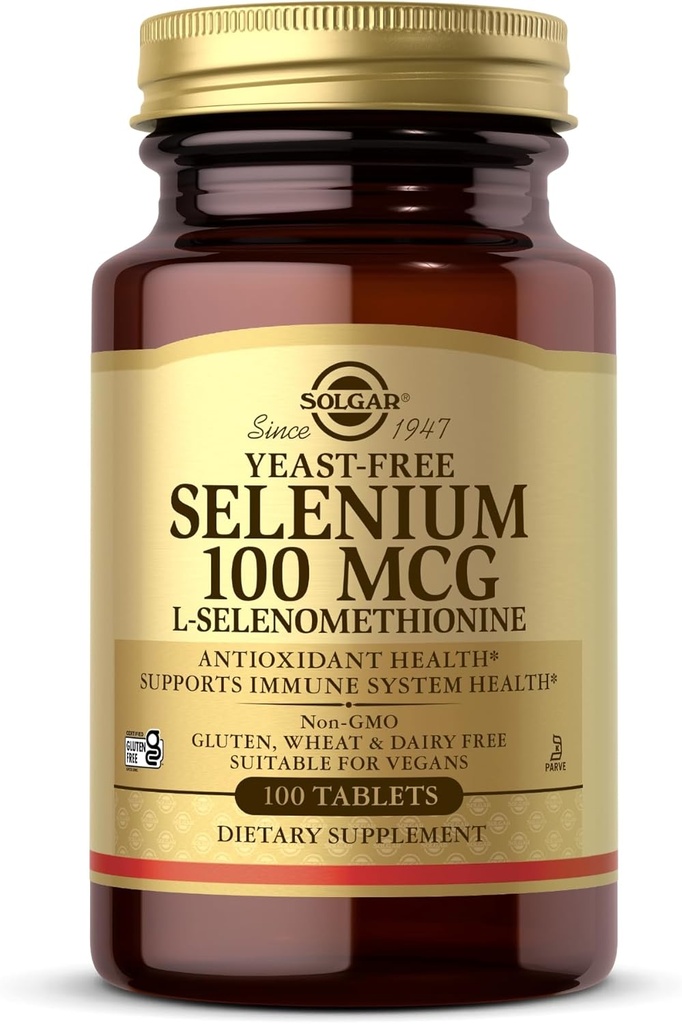Solgar Yeast- Free Selenium 100 mcg - 100 Tablet - Support Antioxidant & Imune System Health - Non-GMO, Gluten Free, Dairy Free, Kosher - 100 Servings
