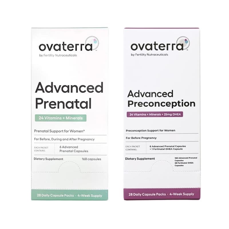 Ovaterra Advanced Prenatal & Preception Multivitamin Bundle for Women with DHEA 25mg, Chooline 550 mg, Folate (Methylfolat) 1.010 mcg, Omegaga-3 DHA, EPA, Treated Iron 364 Capsules - 28 Hari Supply