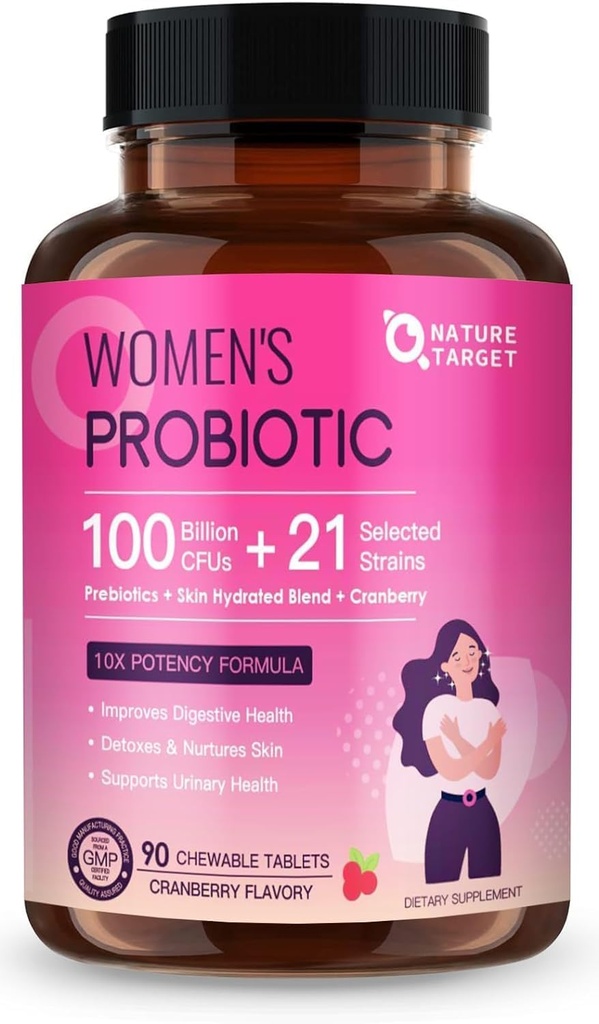Proposal TARGET untuk Kesehatan Digetisasi Wanita dengan 100 Milyar CFUs, Probiotik Women untuk Kesehatan Gut & Imune Dukungan, Skin Care, dengan Cranberry & D-mannose, 90 Cable Tablet (Suppply)