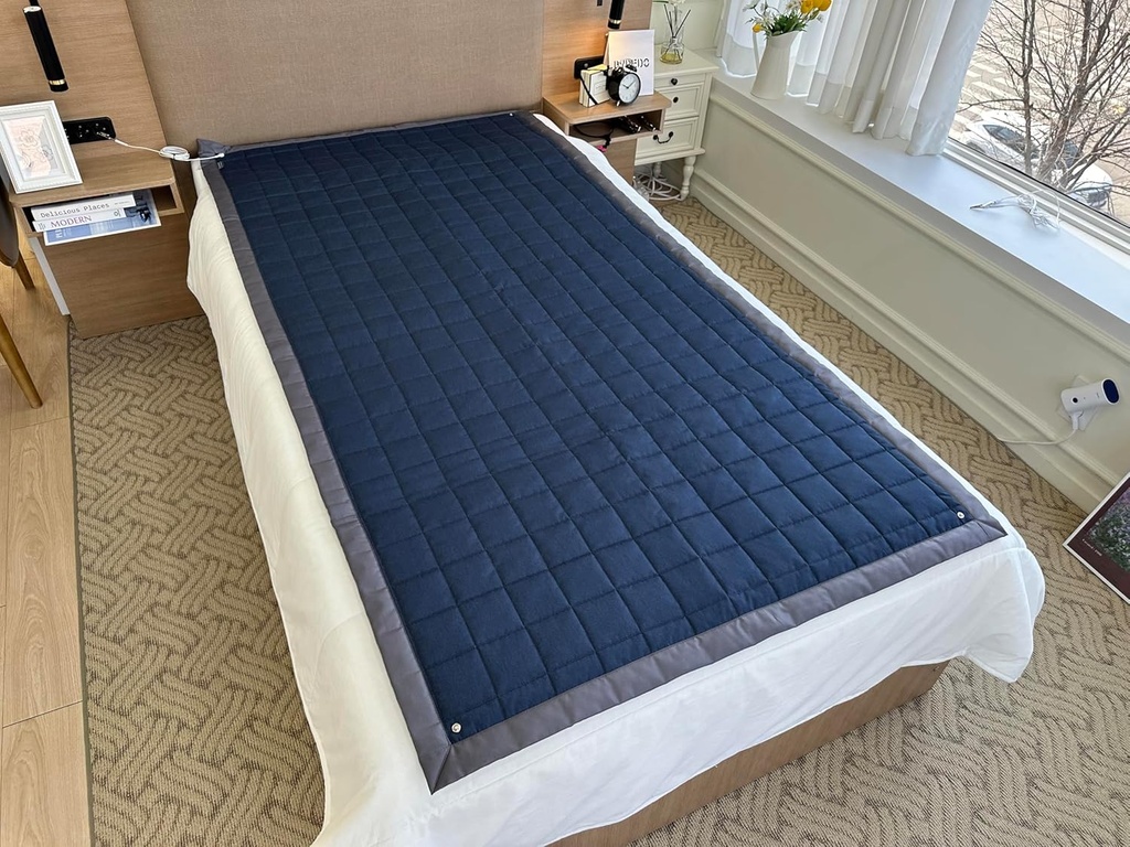 Grounding Queen Mat- Stainless Steel Fabric, 59x79 inch (Navy)