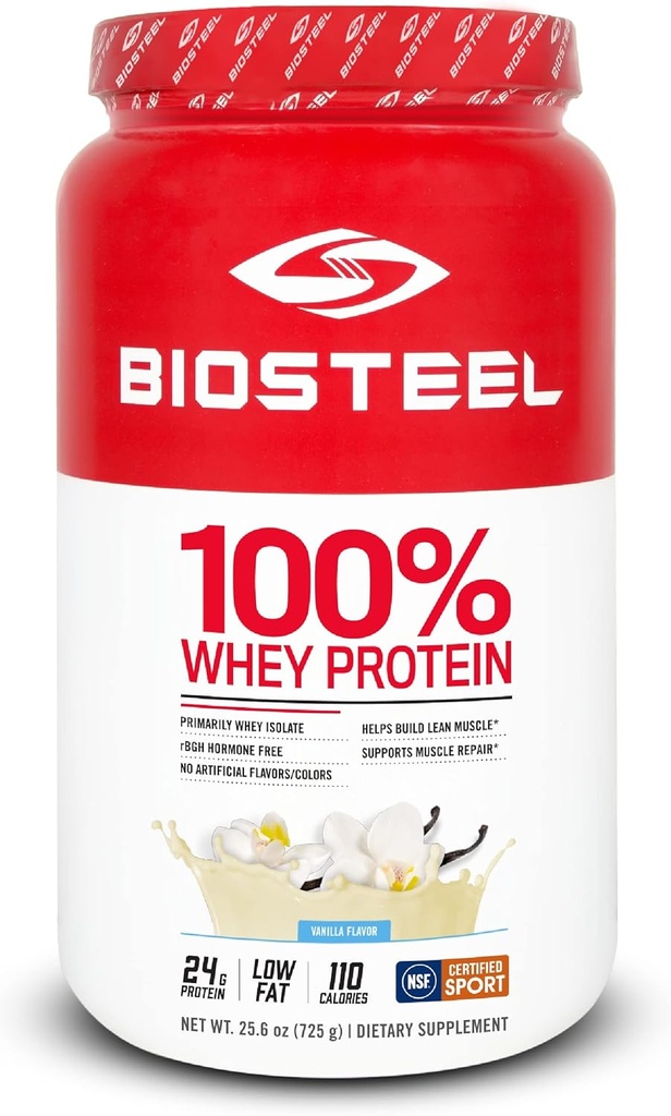 BIOSTEEL 100% Whey Protein Powder Suplement, RBGH Hormone Free and None-GMO Post Workout Formula, Vanilla, 25 Servings