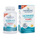 Nordic Ultimate Omega + CoQ10, Lemon - 90 Soft Gels - 1280 mg Omega-3 + 100 mg CoQ10 - Kesehatan Jantung, Energi Sel, Dukungan Antioksidant - Non-GMO - 45 Pelayan