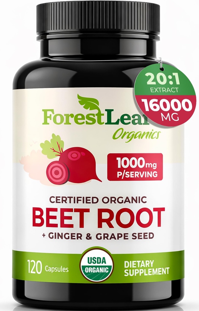 Katup Root Beet Leaf - Betroot Suplemen 16000mg Kekuatan 20: 1 Ekstrak Pil w / Ginger Grape Benih 124; Dukung Tekanan Darah, Nitric Oxide, Flow, Circulation 124; Beats Powder - 120 Caps