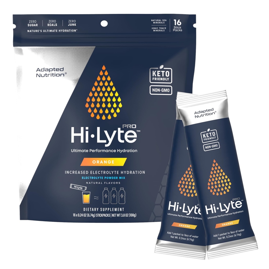 Diadaptasi Nutrection Hi- Lyte Pro Hydration Packet - 16 Individual Drum Packets = 124; Orange 124; Flavored Electrolite Powder = 124; Sugar-Free, Zero Carb, Zero Calorie