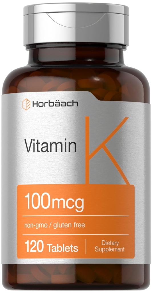Horbäach Vitamin K Supplemen 126; 100mcg 124; 120 Tablet 126; Vegetarian, Non-GMO & Gluten Free Supplemen