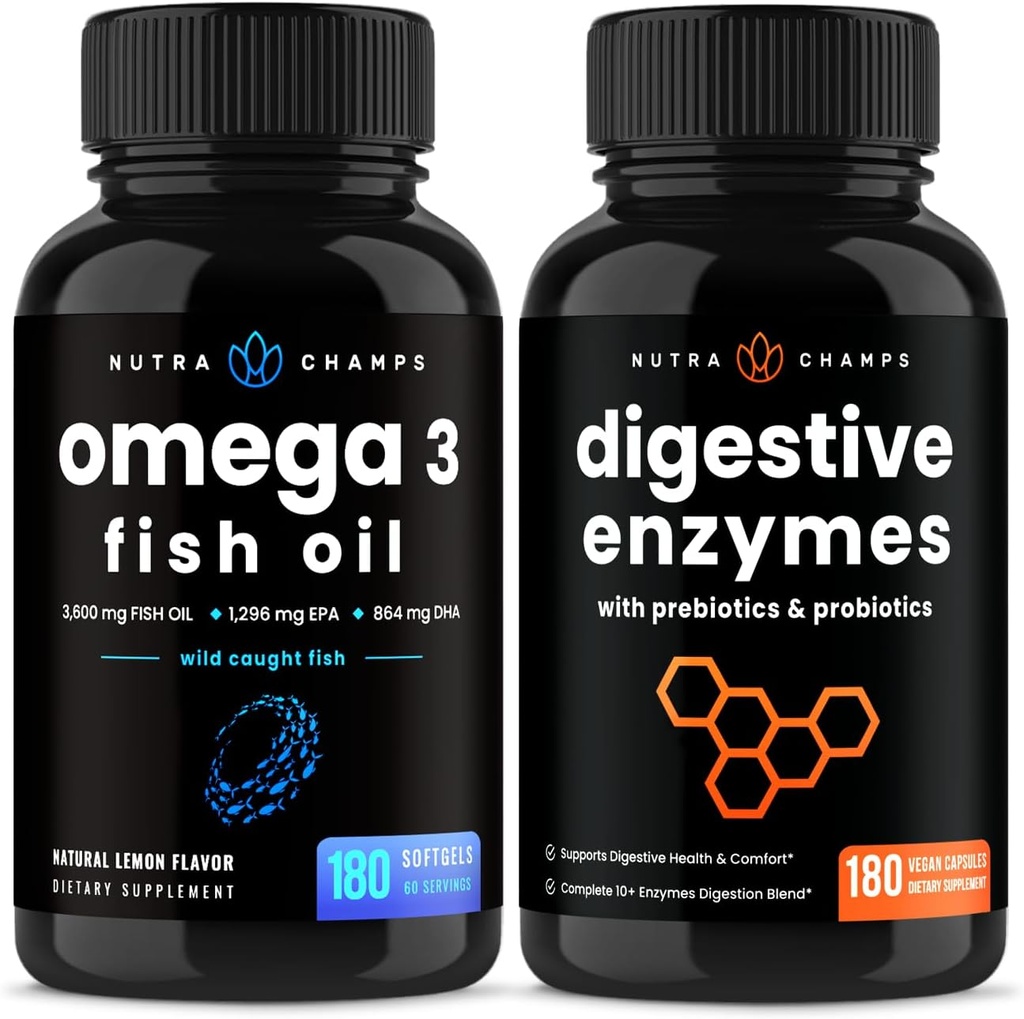 NutraChamps Omega 3 Fish Oil dan Digeptical Enzymes 2 Pack Bundle