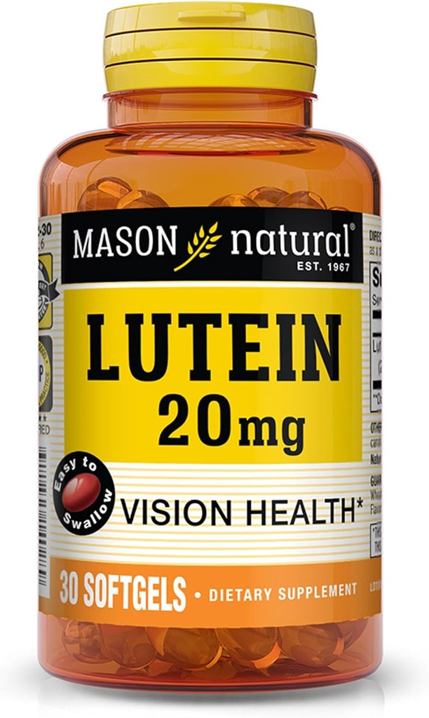 MASON NATURAL Lutein 20 mg with Vitamin E - Healthy Vision and Eye Fungsi, Supports Eye Health, 30 Softgel