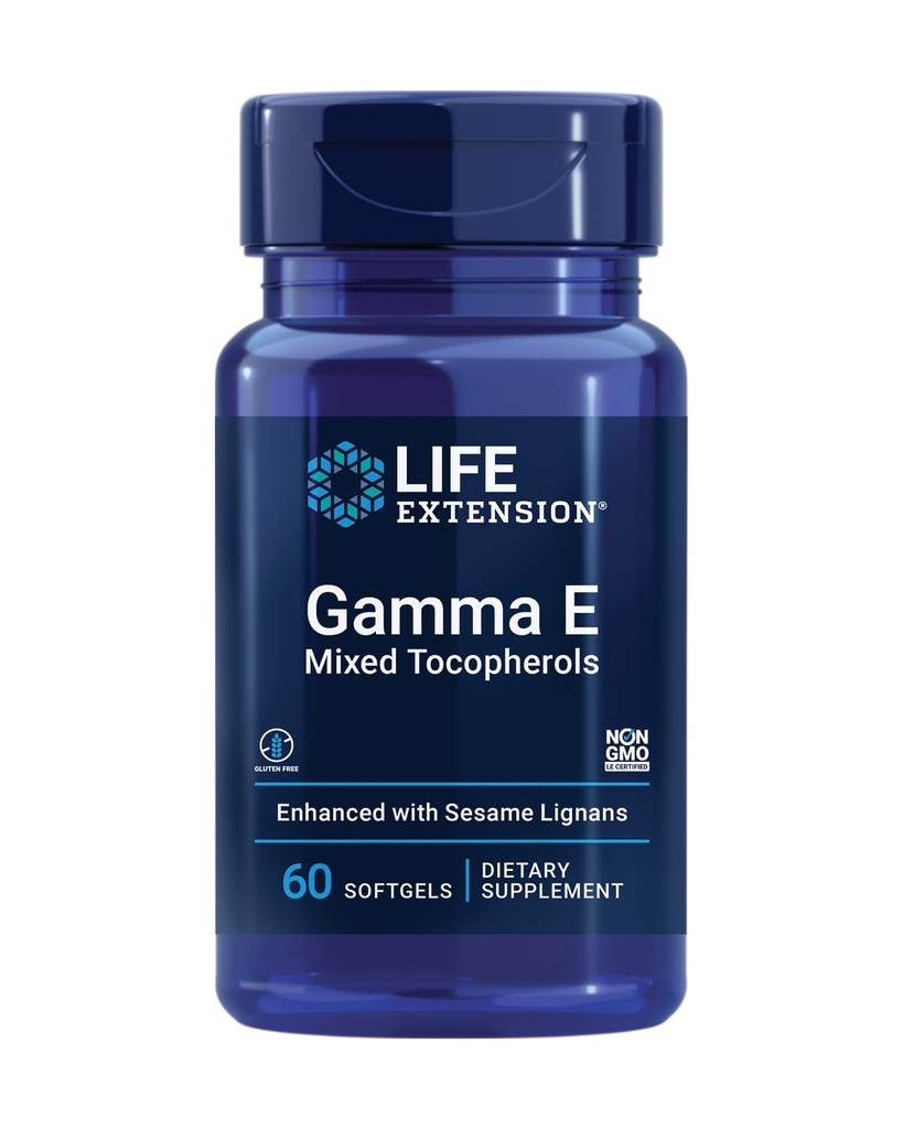 Hidup Extension Gamma E Campuran Tokopherol, Penuaan Kesehatan, Vitamin E Suplemen, Diperluas dengan Sesame Lignans, Gluten- Bebas, Non-GMO, 60 softgels