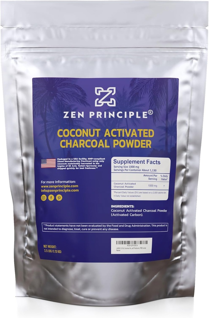 Zen Principle Coconut Activated Charcoal Powder. Gigi Whitens, Permuda kembali Skin dan Rambut, Menyediakan Divalry Lebih Baik. USA- Pemilik Produk, 2,5 pon