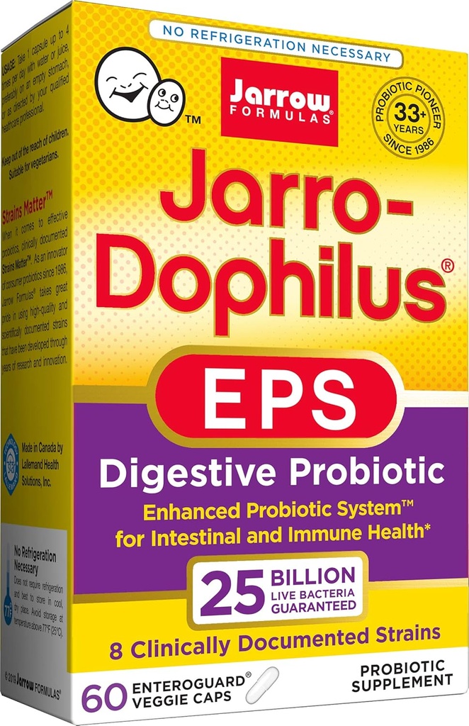 Jarrow Formulas Jarro- Dophilus EPS Higher Potency, 25 Billion Cells Per Veggie Kapsul, Mendukung Kesehatan Gastointestinal, 60 Cacah (Cool Ship, Paket 2)