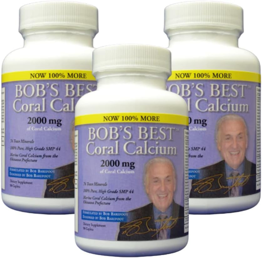 Bob 's Best Coral Calcium 2000mg, 3 Pack of 90 Caplets NEW IMPROVED FORMULASI!