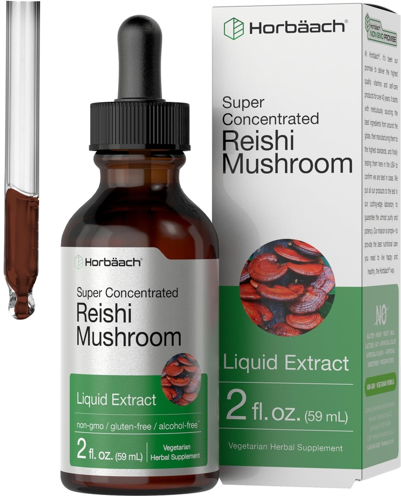 Horbäach Reishi Mushroom Extract Taincture 124; 2 Fl Oz 124; Liquid Drops 14; Ganoderma Lucidum 124; Vegetarian, Alkohol Bebas 124; Non-GMO, Gluten Free Supplemen