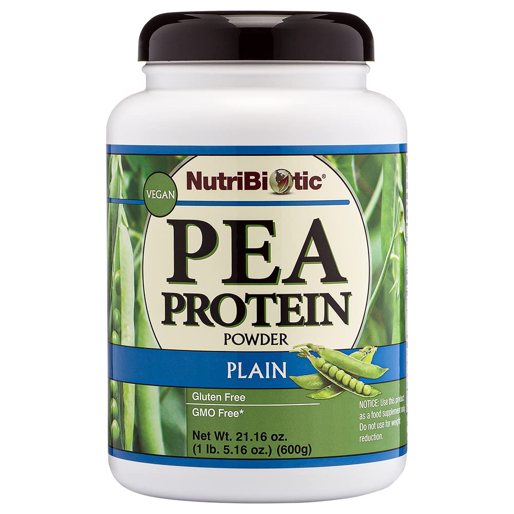 NutriBiotic Pea Protein Plain, 21 Oz 124; Low Carb Vegan Plant Protein Powder Aver4; 100% Grown & Processed in The USA 124; Deliciously Creamy & BCAA-Rich 124; Made Without Chemical, GMO & Gluten 124; Keto Friendly
