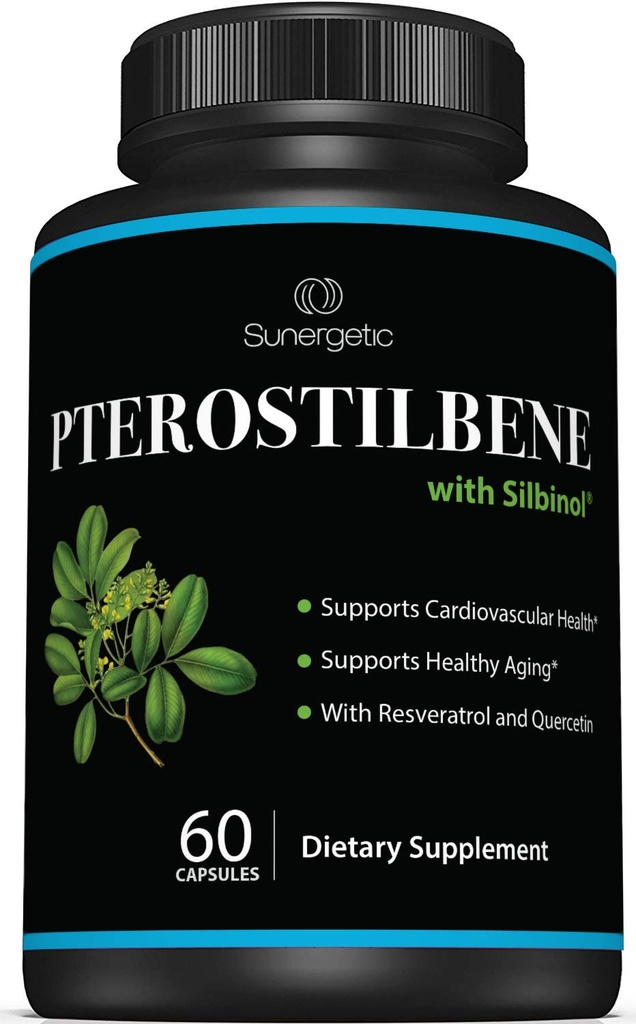 Premium Pterostilbene Suplement - Pterostilbene dengan Resveratrol & Quercetin - Supports Heally Aging - Natural Source Pterostilbene 100mg per Serving - 60 Capsules