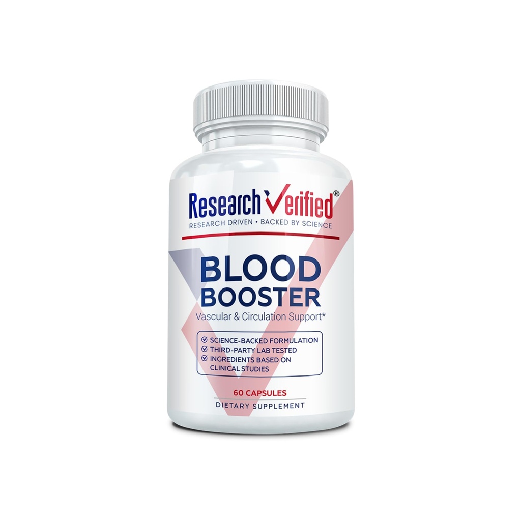 Research Verified Blood Booster - Blood Support - Hawthorn, Magnesium, Celery Seed Powder, BioPerine - 60 Capsules - Persediaan 1 Bulan