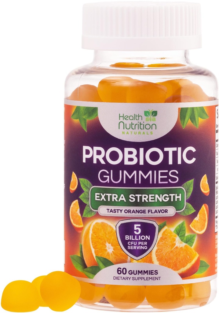 Gumi Probiotik 5 Milyar CFU - Strain Probiotic Diverse for Digetical Health & Gut Dummy for Women, Men, & Kids, Daily Progral Suppplemen Imune, Non-GMO, Vegan, 60 Gummies