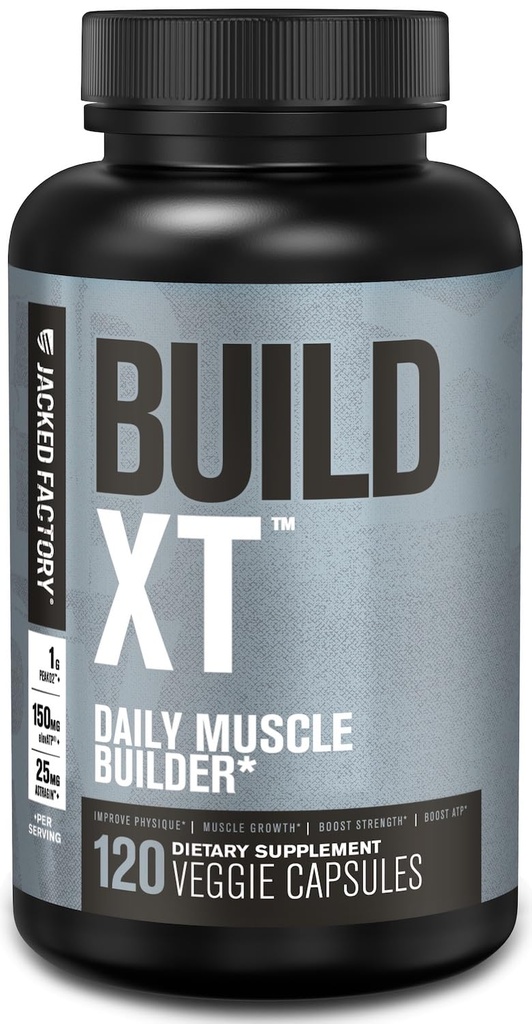 Jacked Factory Build- EXT Daily Muscle Builder & Performance Enhancer - Muscle Building Supplement for Muscular Strength & Growth 124; Tradedments Peak02, EleaATP, & Astragin - 120 Veggie Pills