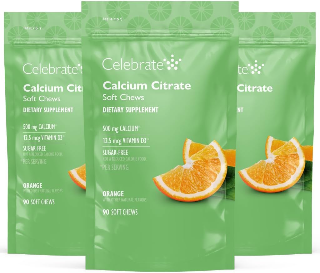 Merayakan Vitamin Baritric 500mg Calcium Citrate Soft Chews dengan 500 IU Vitamin D3 - Esculity for Gastric Bypass Patients & Bone Health - Sugar & Gluten Free, Orange (270 Chews)