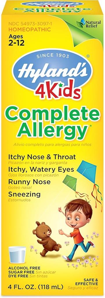 Obat Alergi Anak Hyland oleh 4Kids Non Drowsy Chidrens Relief Allergy Syrup Aman dan Natural untuk Pemasangan Pintu Dalam, Mei Vary, Satu Warna, 4 Fl Oz