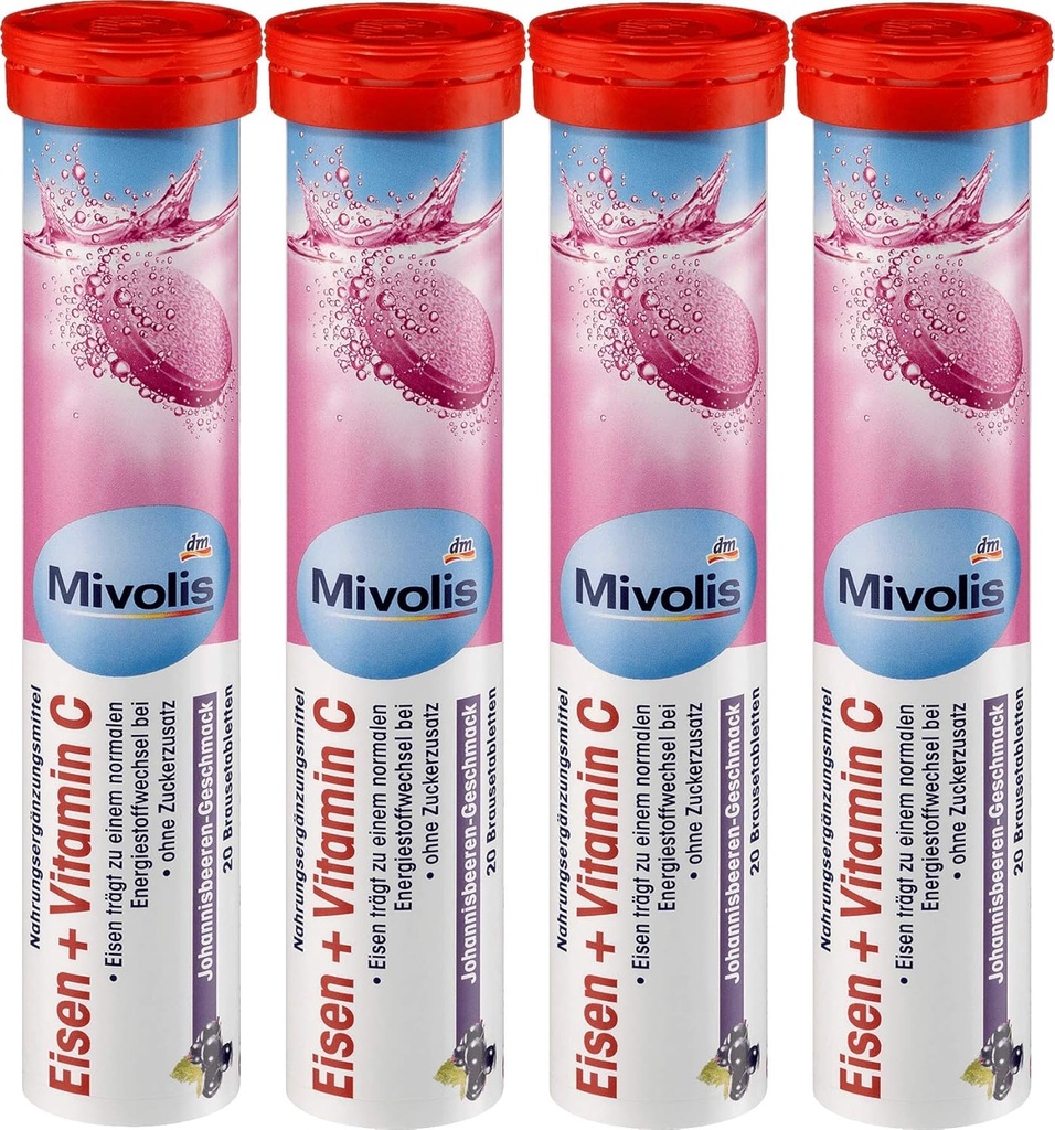 Mivolis Iron + Vitamin C effervescent Tablet - Dietary Suplemen 4 Paket x 20 pcs 124; Jerman