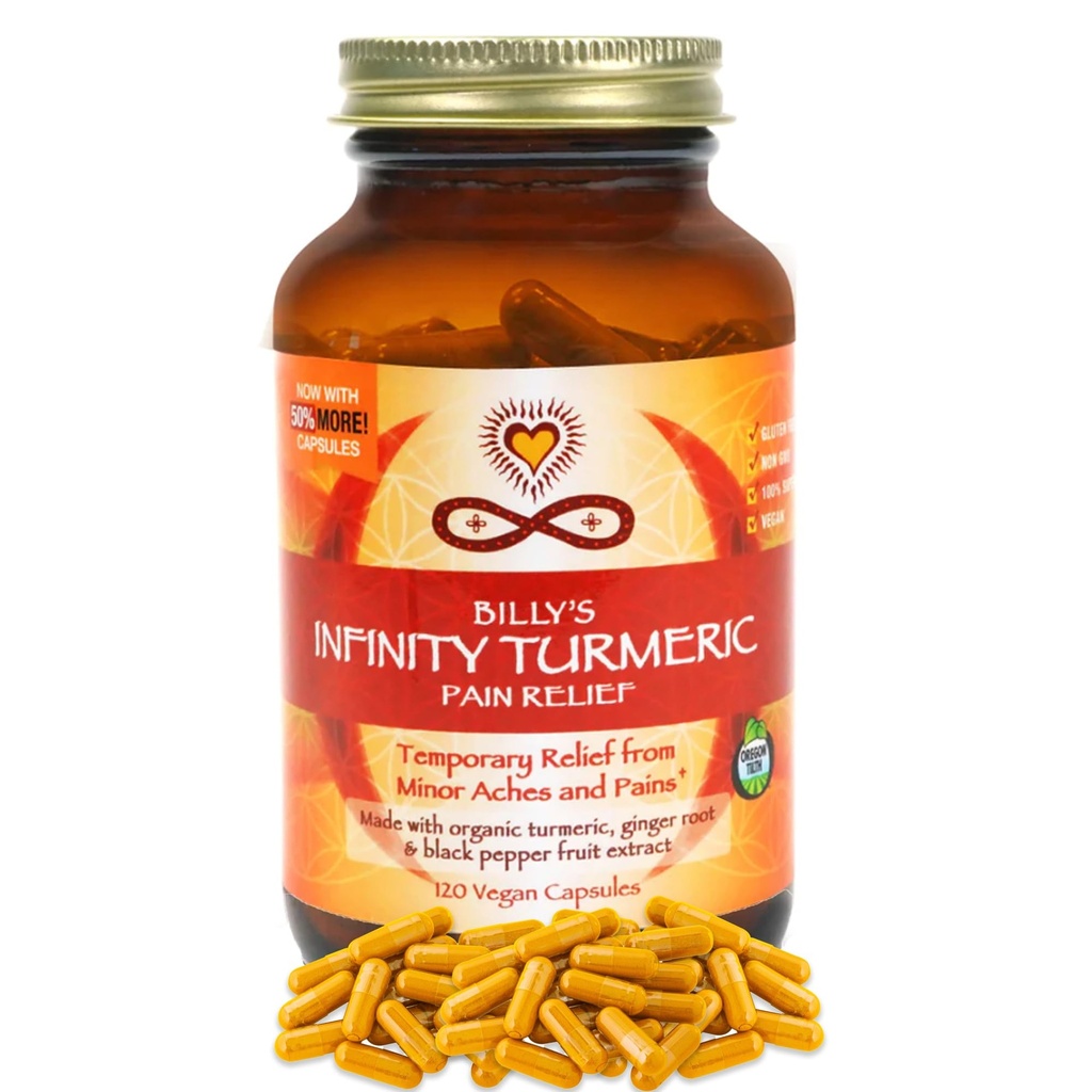 Infinity Turmeric Kapsules, Suplemen Kursum Potensi Tinggi, USDA Tersertifikasi Organik Tambahan dengan Black Pepper dan Ginger, Raw, Vegan Gluten Bebas