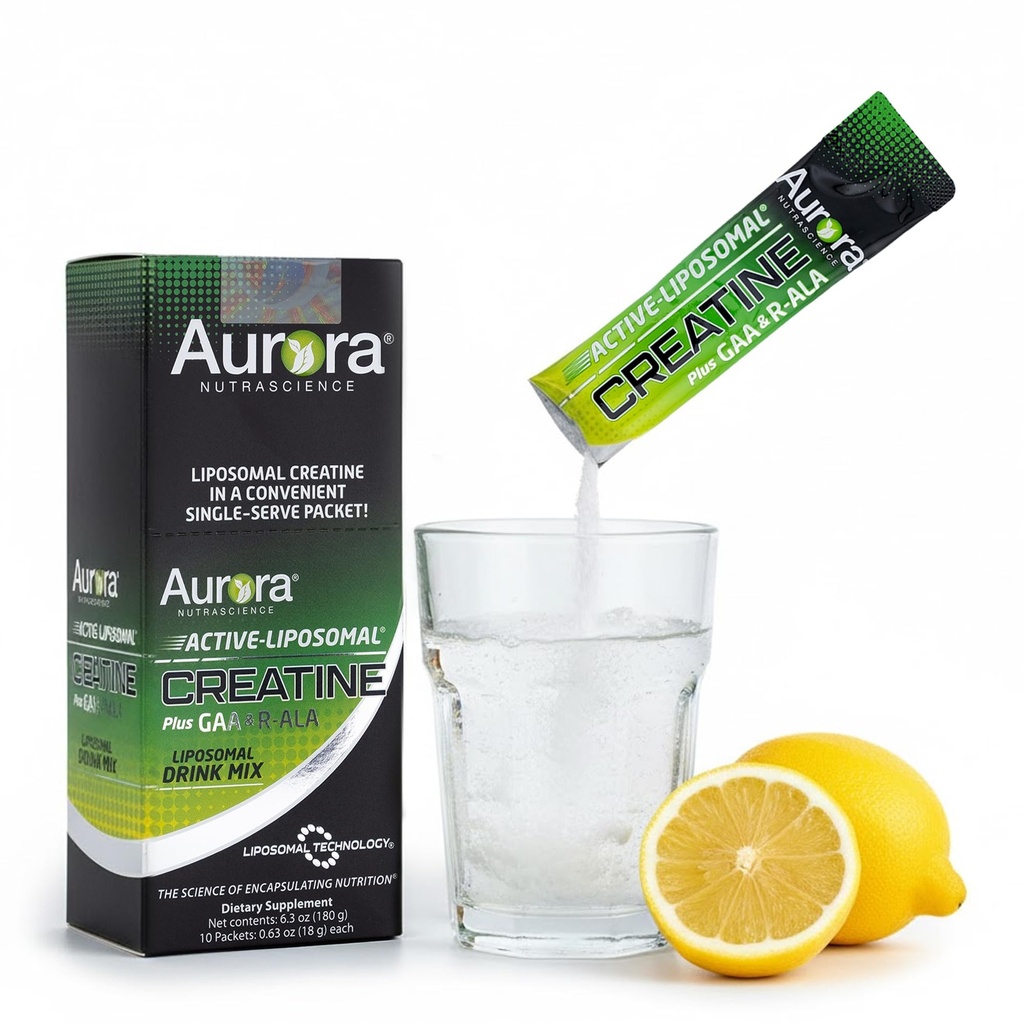 Aurora Nutrascience Lipomar Creatine + GAA & R-ALA Lime Powder Minum Mix, Meningkatkan Energi, Mendukung Performance Exercice & Pertumbuhan Otot untuk Wowen dan Pria, 10 Paket