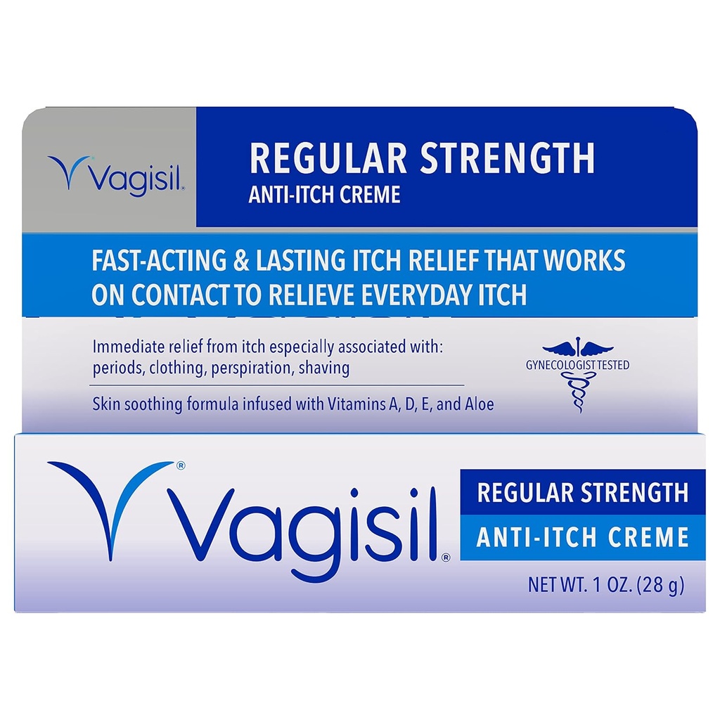 Vagisil Reguler Power Anti- Itch Feminine Cream for Women, Gynecologist Tested, hypoallergenic, Fast-acting and Longever Itch Relief, Vaginal Moisturizer Soothes and Cools, 1 oz (Paket 1)