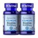 Puritan 's Pride Premium Ultra Biotin 10,000mcg, Dietary Suplement for Healthy Hair, Skin, Nails, and Energy Metabolism Dukung, 100 Day Supply, 50 Rapid Rapid Refgels, 2 Pack