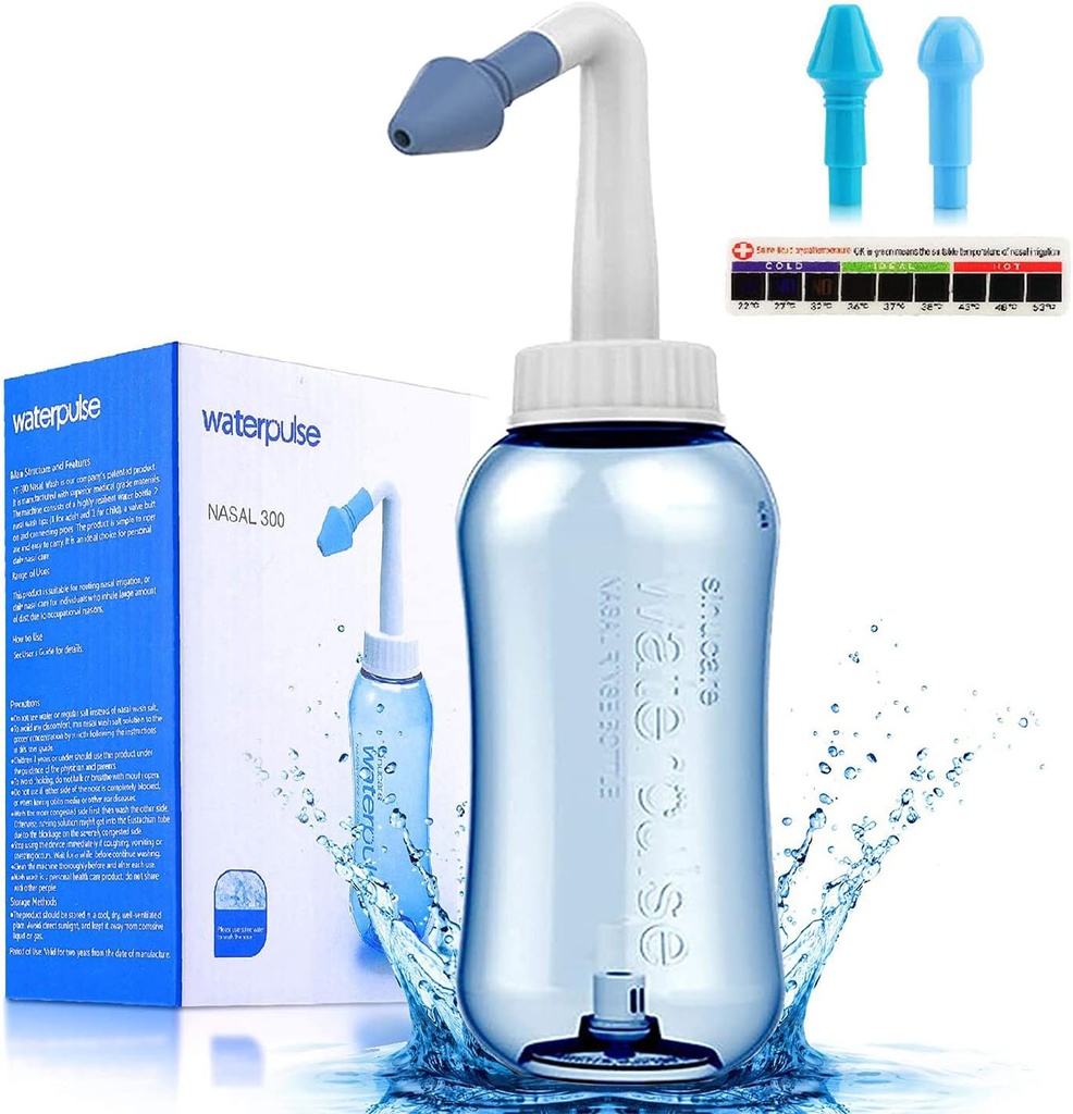 Darate Neti Pot Sinus Rinse Bottle, Nose Wash Pressure Rinse Nasal Irrigation for Adult & Kid BPA Free with Sticker Thermometer (300ml)