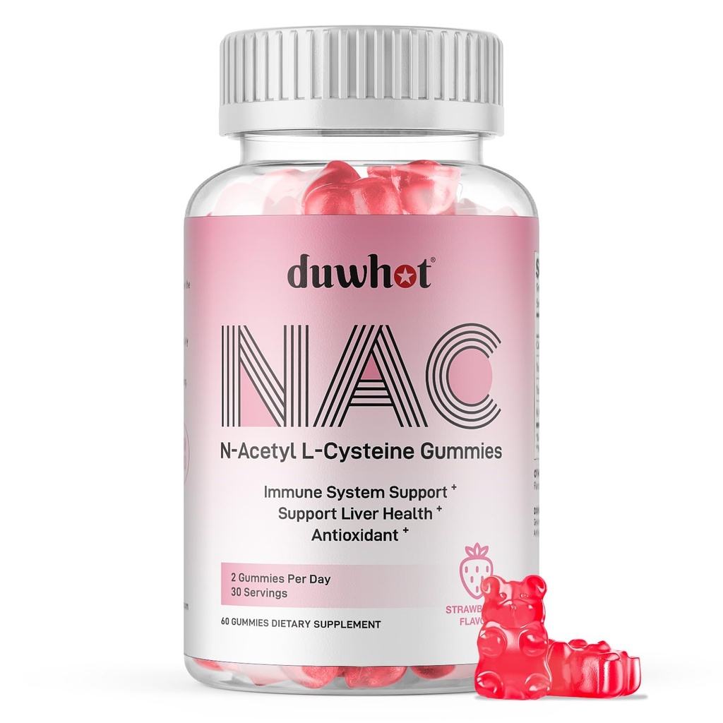 duwhot NAC Gummies 600mg, N Acetyl Cysteine Supplement NaC Chewable for Antioksidants & Imune Dupport, Lung & Liver Health, Natural Strawberry Flavor, 60ct
