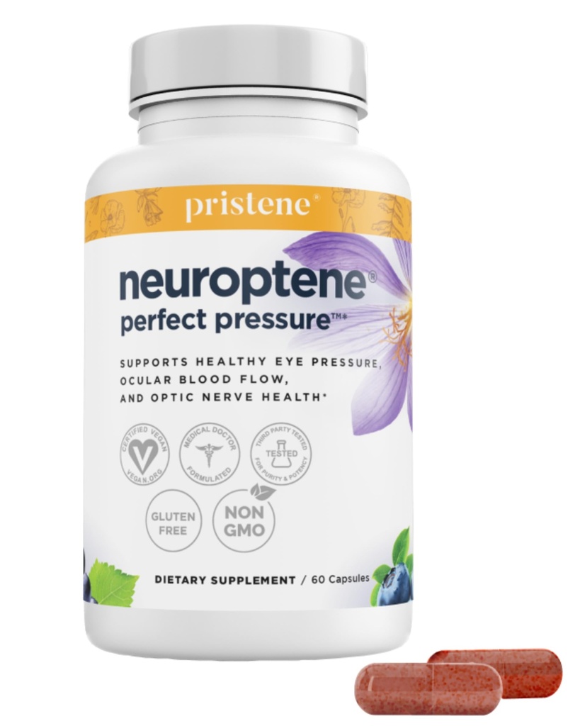 Tambahan Bilberry untuk Mata - Mata Vitamin dengan CoQ10, Niacinamide, Dana Benih Grap & Saffron - Pendukung Tekanan & Optik Nerve Kesehatan - Neuroptene 60 Capsules