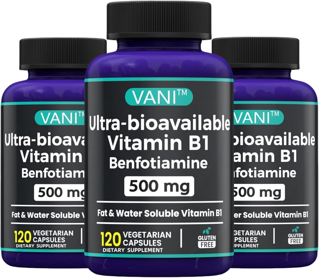 2 dalam 1 Enhanced Formula: Vitamin B1 dengan Benfotiamine 500mg, Suplemen Solutable Fat dari Vitamin B-1, 500 mg - 120 Capsules (3)