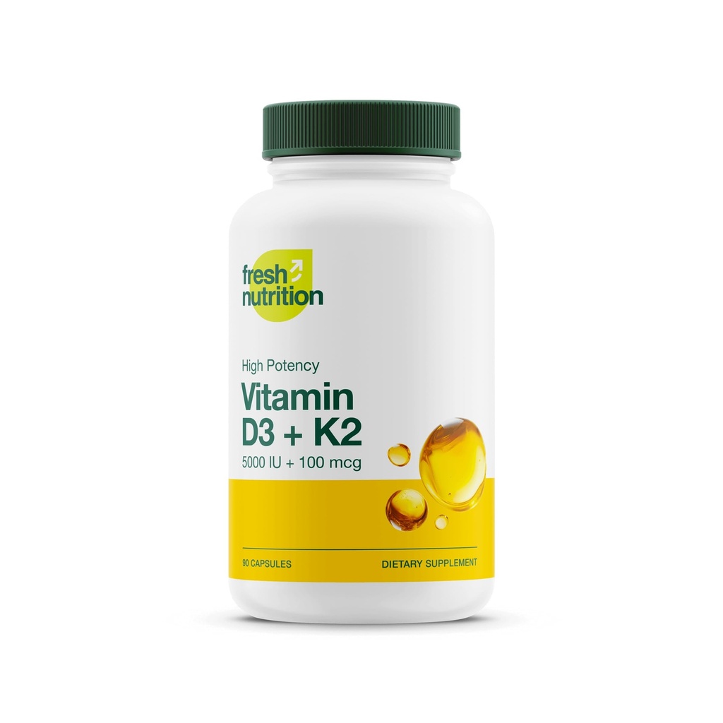 Segar Nutrition Vegan Vitamin D3 + K2 Capsules - 5000 IU D3 + 100mcg K2 sebagai MK-7 untuk Optimal Absorpsi - Imune Kesehatan, Kesehatan Tulang, Mood - Non GMO - 90 Capsules, 3 Bulan Supply