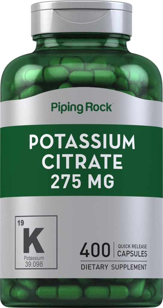Piping Rock Potasium Citrate Suplemen 124; 275 mg 124; 400 Capsules 14; Non-GMO, Gluten Free