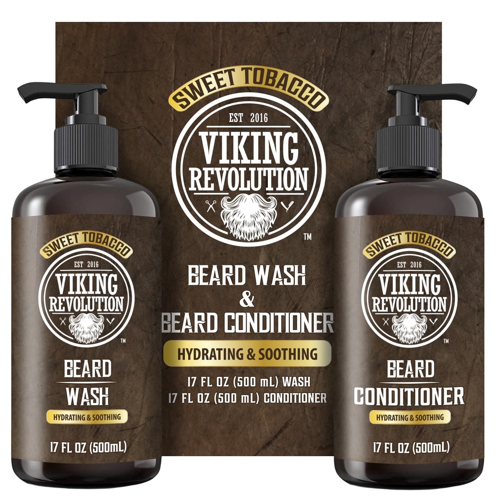Viking Revolution Beard Wash and Beard Conditioner for Men with Argan Oil and Jojoba Oil