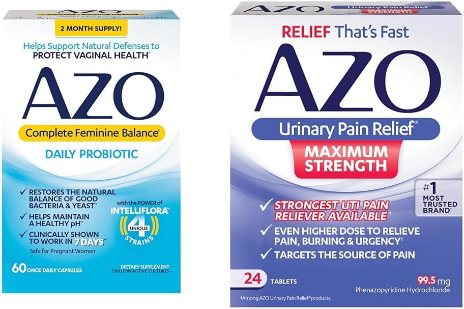 AZO Complete Feminine Balance Programs Harian, Clinically Proven to Help Protect Vaginal Health Health & Urinary Relief Maximum Power 124; Fast Relief of UTI Pain, Burning & Urgency