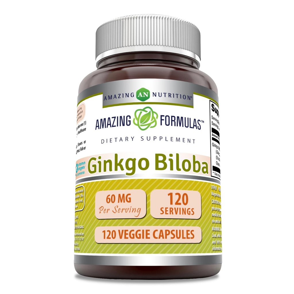 Amazing Formulas Ginkgo Biloba Tambahan 124; 60 Mg 124; 120 Veggie Capsules; Non-GMO 124; Gluten Free 124; Dibuat di USA