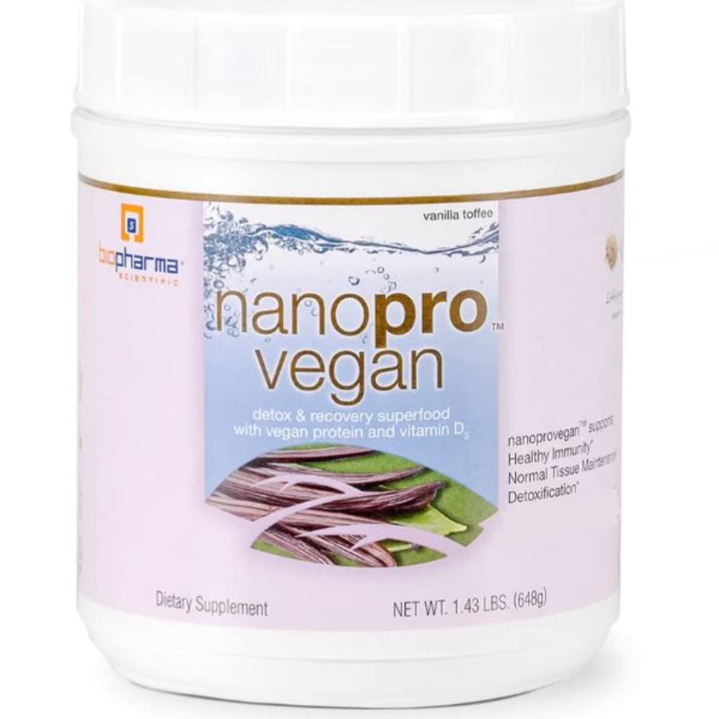Biopharma Scientific Nanopro Vegan: Vegan Protein Powder for Immune Support & Exercise Recovery with Pea Protein Blad, Ashwagandha dan Vegan D3, Vanilla Televilla Flavor, 30 Servis