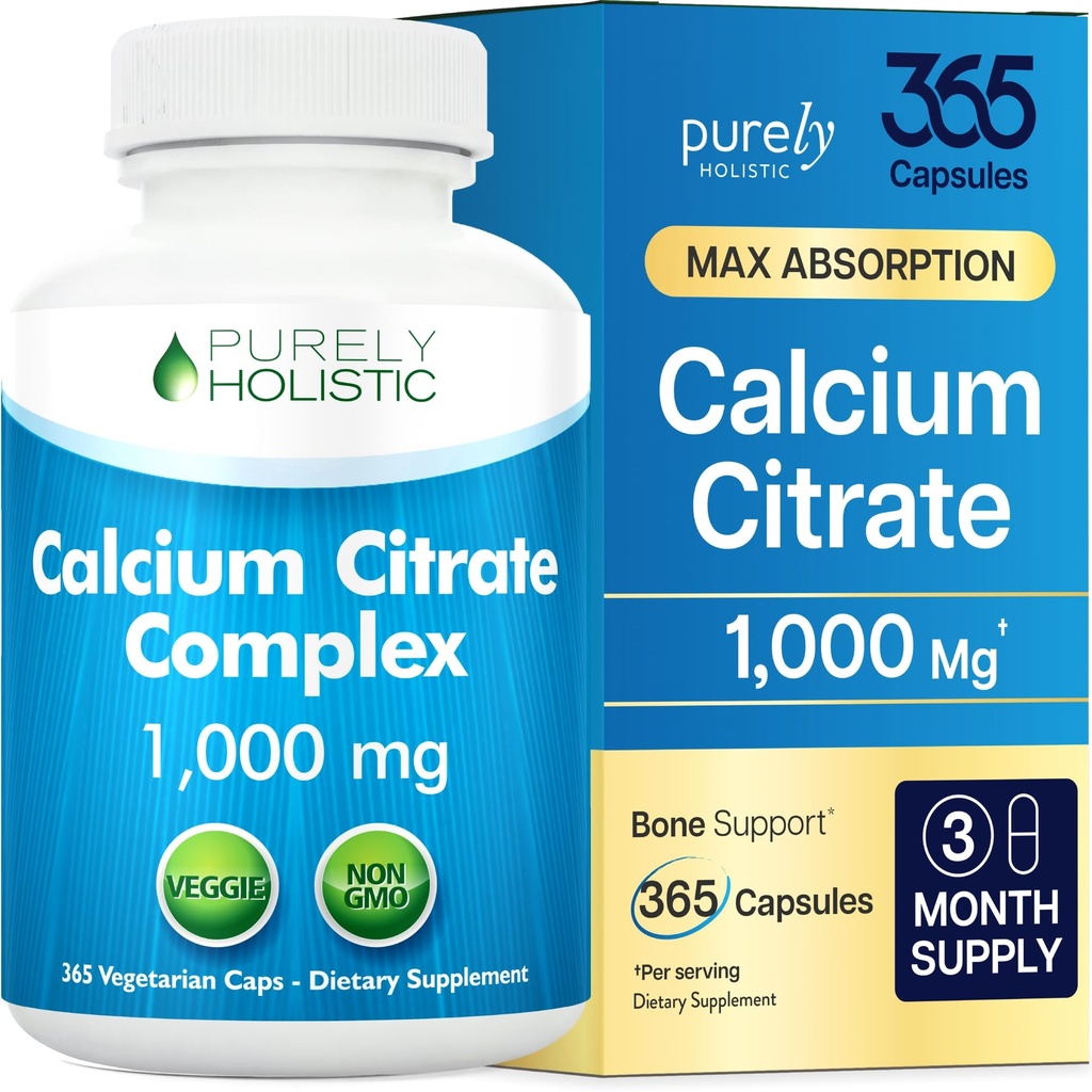 Kalsium Citrate 1000mg - 365 Vegan Capsules tidak tablet dengan Ditambahkan Parsley, Dandelion dan Watercress - Tanpa Vitamin D - Dibuat di Amerika Serikat oleh Murni Holistik
