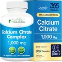 Kalsium Citrate 1000mg - 365 Vegan Capsules tidak tablet dengan Ditambahkan Parsley, Dandelion dan Watercress - Tanpa Vitamin D - Dibuat di Amerika Serikat oleh Murni Holistik