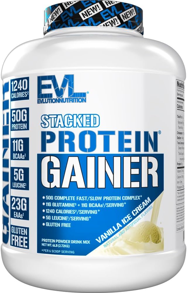 Pelengkap Nucletion Stacked Protein Gainer, 50 Grams Whey Protein Powder Complex, 251 Grams Carbohydrates, Build Muscle, Recovery, Post Workout, Gluten- Free (Vanilla Ice Cream, 6 LB)