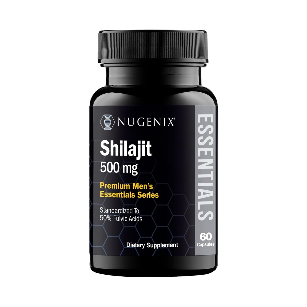 Nugenix Essentials Shilajit Capsules Suplement for Men and Women - 500mg, Standardied to 50% Fulvic Acids, Himalaya, 60 Capsules