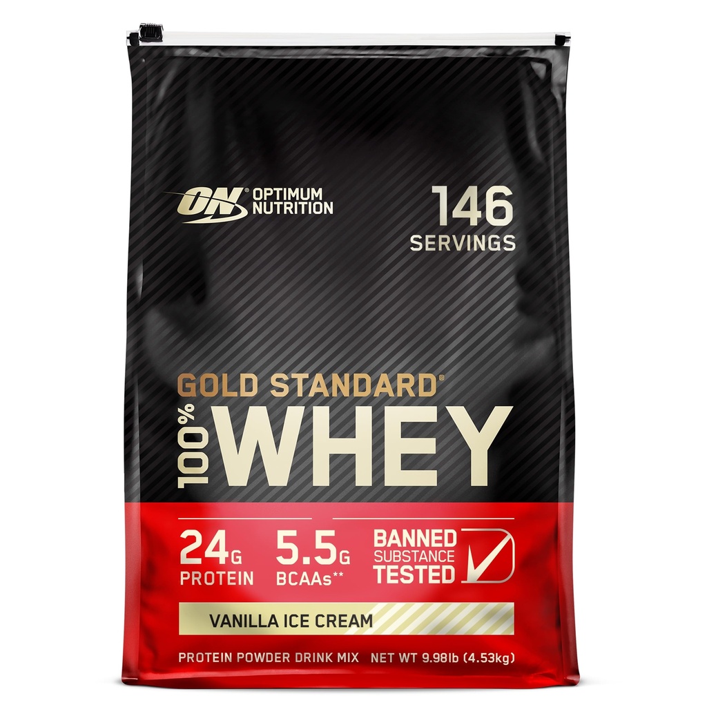 Optimum Nutrition Gold Standard 100% Whiy Protein Powder, Vanilla Ice Cream, 10 Pound (Packaging May Wary)